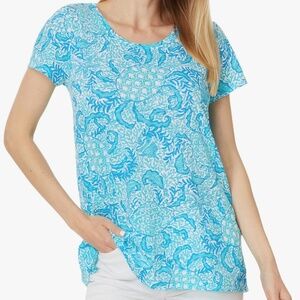 NWT Lilly Pulitzer Etta Scoopneck Shirt Top in Blue Teal Goombay Grooves Sz M